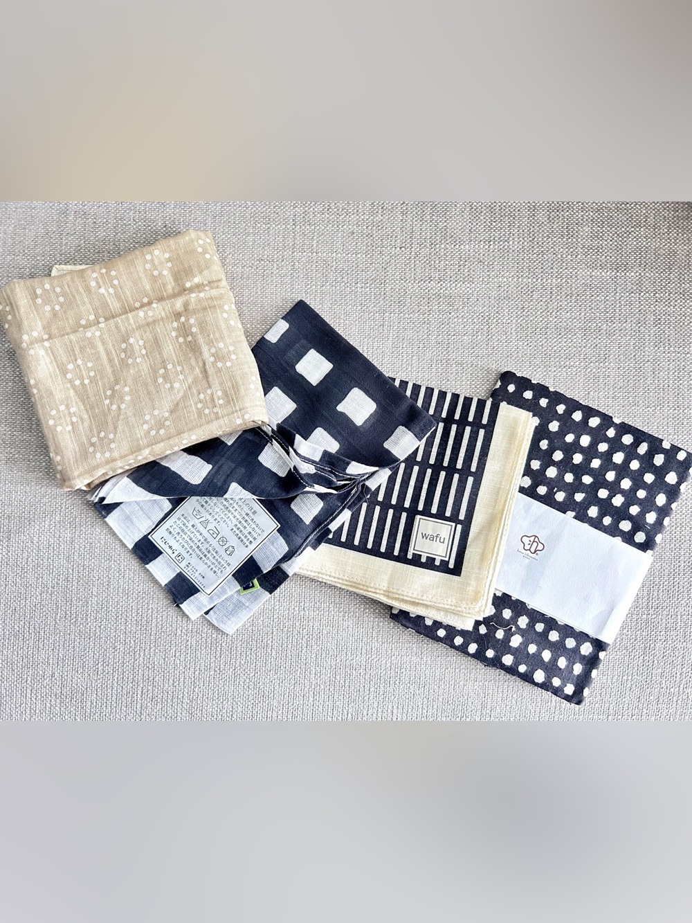 Japanese Japan Black Cream Pattern Cotton Fabrics Pocket Squares Hankies Unused